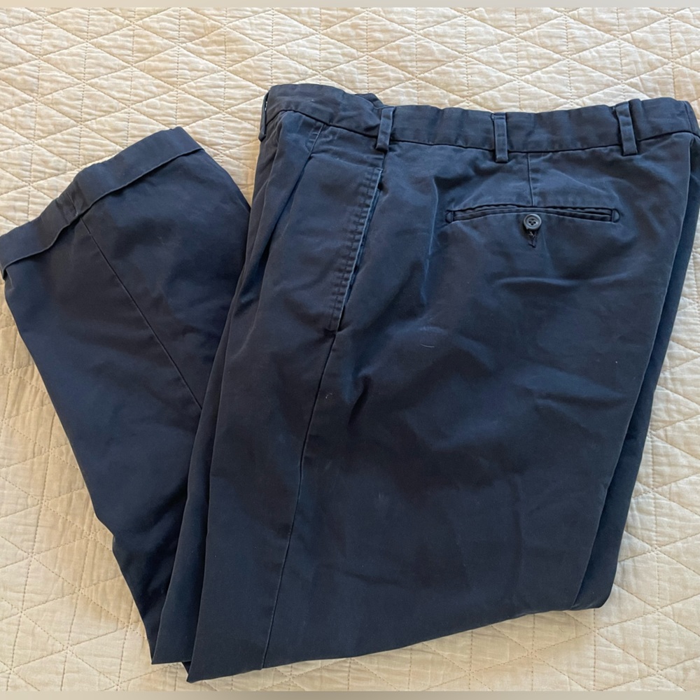 Faconnable Vintage Classic Fit Pleated Chino Pant in‎ Weathered Navy Size 37